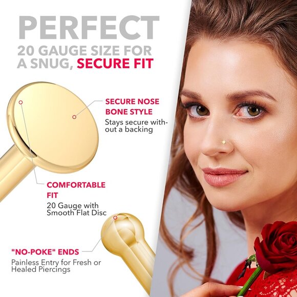 20 Gauge Gold Nose Ring Solid 14k Minimalist Nose Stud for Women Men - Picture 5 of 9